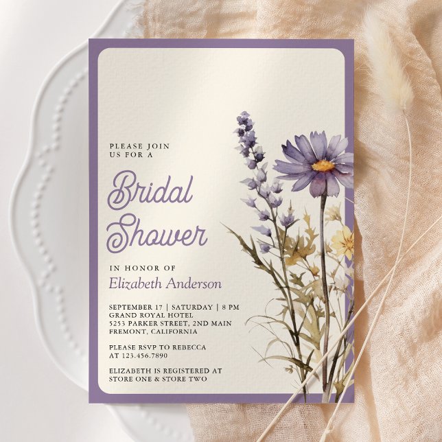 Invitation Dusty Purple Boho Fleur sauvage Photo Fête des mar (Créateur téléchargé)