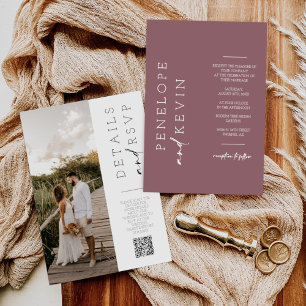 Invitation Dusty Purple Boho Modern Wedding Photo QR Code
