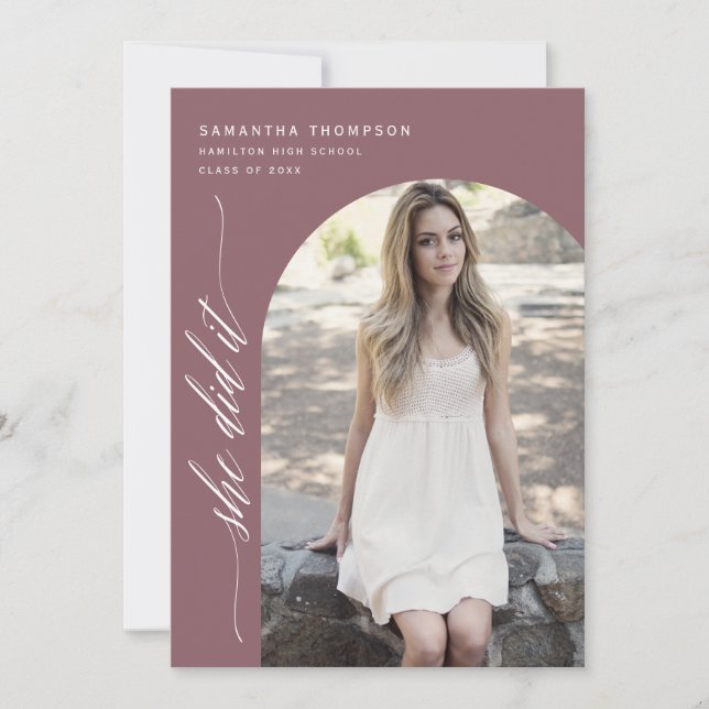 Invitation Dusty Purple Elle L'A Fait Graduation Arch Photo I (Devant)