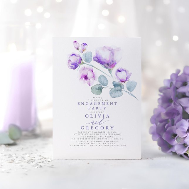 Invitation Dusty Purple Floral Élégante Partie d'engagement (Dusty Purple Floral Engagement Party Invitations)