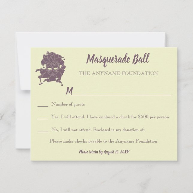 Invitation Dusty Purple Masquerade Ball Gala RSVP (Devant)
