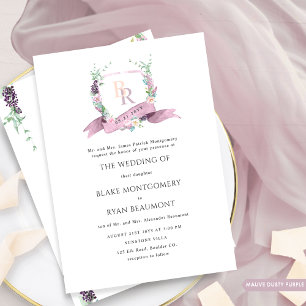 Invitation Dusty Purple, Mauve Pastel Mariage de monogramme o