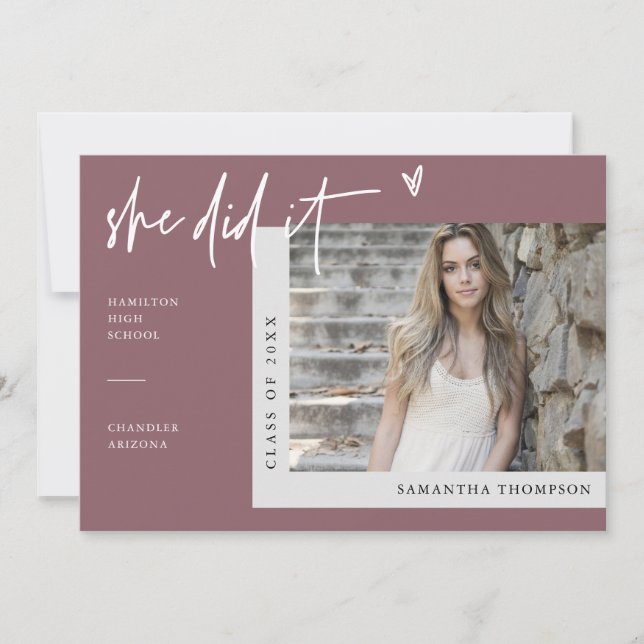 Invitation Dusty Purple Modern Boho Elle L'A Fait Grad Photo (Devant)