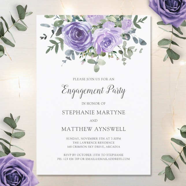 Invitation Dusty Purple Rose Botanique Engagement (Créateur téléchargé)