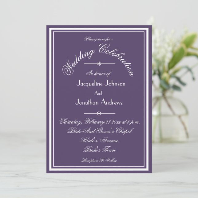 Invitation Dusty Purple tout en un RSVP Mariage de site Web d (Debout devant)