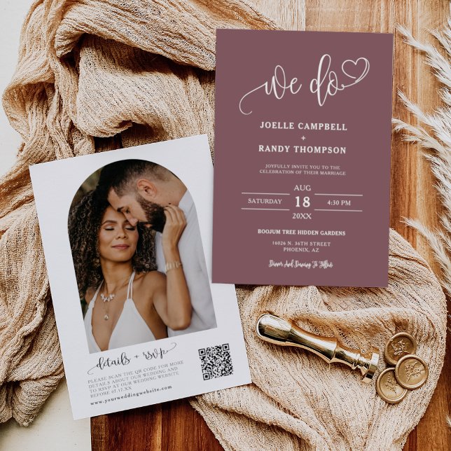 Invitation Dusty Purple We Do Boho Mariage QR Code Photo (Créateur téléchargé)