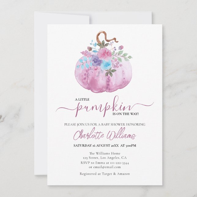 Invitation Dusty Rose Blush Mauve Petit Baby shower Citrouill (Devant)