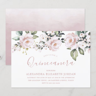 Invitation Dusty Rose Blush rose Fleurs Quinceanera Party