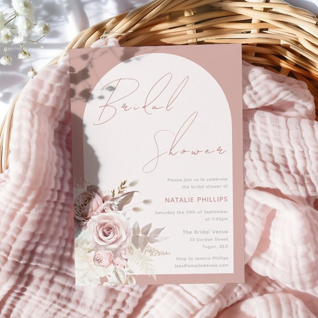 Invitation Dusty Rose Boho Arch Blush Floral Fête des mariées (Créateur téléchargé)