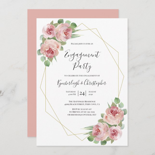 Invitation Dusty rose Boho Floral (Devant / Derrière)