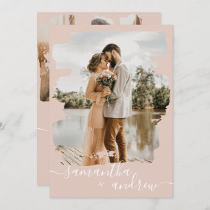 Invitation Dusty rose brosse script 2 photos mariage