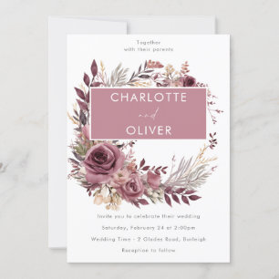 Invitation Dusty Rose & Burgundy Wreath Mariage moderne