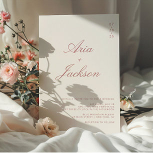 Invitation Dusty Rose Calligraphie moderne QR Code Mariage