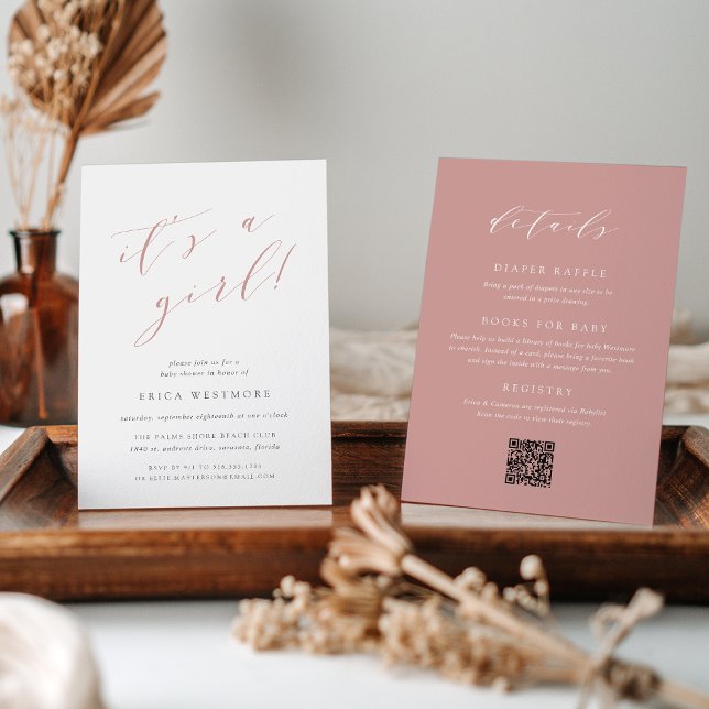 Invitation Dusty Rose "C'est une fille" tout en un Baby showe (Créateur téléchargé)