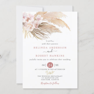 Invitation Dusty Rose Desert Boho Pampas Mariage en herbe