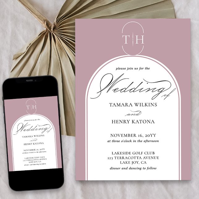 Invitation Dusty Rose Élégante calligraphie Mariage monogramm (Elegant dusty rose pink wedding invitation from my Wedding Colors collection)