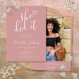 Invitation Dusty Rose Elle L'A Fait Photo Graduation Party