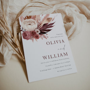 Invitation Dusty Rose et Burgundy Boho Elegance Mariage