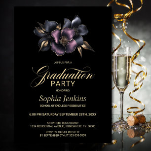 Invitation Dusty Rose et Grey Floral Graduation Party