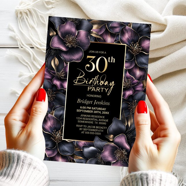 Invitation Dusty rose et gris Floral 30e fête d'anniversaire (Créateur téléchargé)