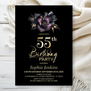 Invitation Dusty rose et gris Floral 55e fête d'anniversaire