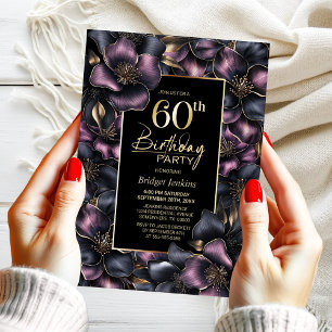 Invitation Dusty rose et gris Floral 60e fête d'anniversaire