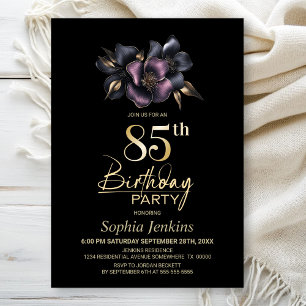 Invitation Dusty rose et gris floral 85e fête d'anniversaire