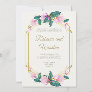 Invitation Dusty rose et or Floral Mariage
