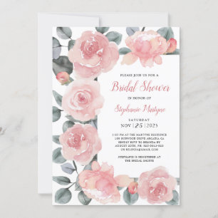 Invitation Dusty Rose Eucalyptus Élégante Fête des mariées fl