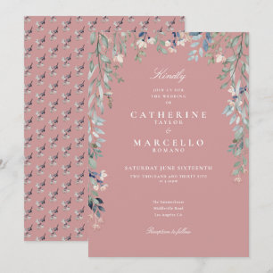 Invitation Dusty Rose Fleur sauvage Floral Greenery Mariage