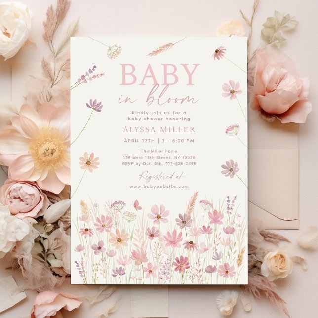 Invitation Dusty Rose Fleurs sauvages bébé dans le Baby showe (Créateur téléchargé)