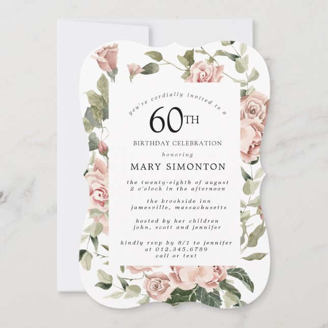 Invitation Dusty Rose Floral 60e fête d'anniversaire (Devant)