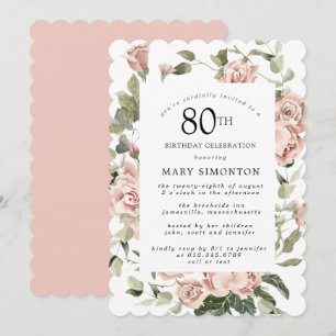 Invitation Dusty Rose Floral 80e anniversaire de fête Invitat