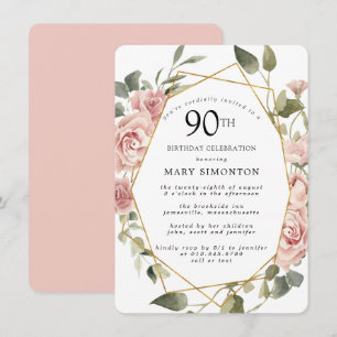 Invitation Dusty Rose Floral 90e fête d'anniversaire