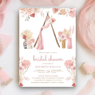 Invitation Dusty rose Floral Boho Beach Arbor Fête des mariée