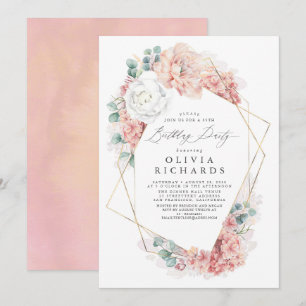 Invitation Dusty rose floral botanique Élégant Anniversaire I