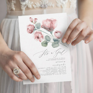 Invitation Dusty rose Floral Élégant C'est un Baby shower fil