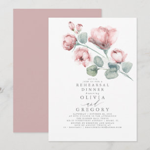 Invitation Dusty Rose Floral Élégant Dîner de répétition