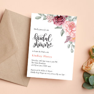 Invitation Dusty Rose Floral Elegant Fête des mariées aquarel
