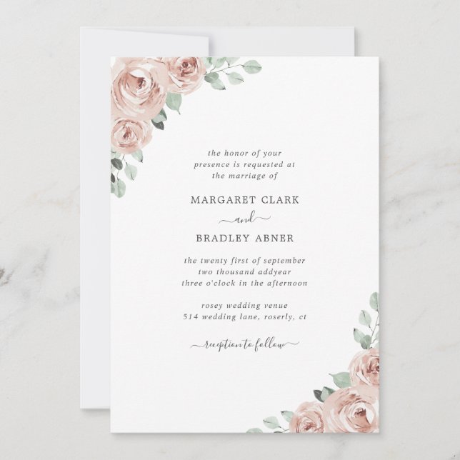 Invitation Dusty Rose Floral Élégant Tout en un Mariage (Devant)