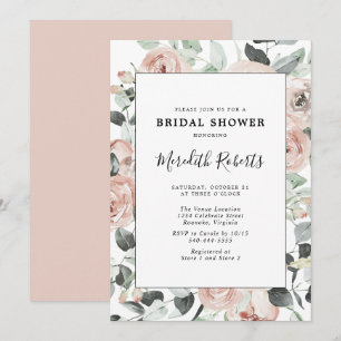 Invitation Dusty Rose Floral Eucalyptus Fête des mariées