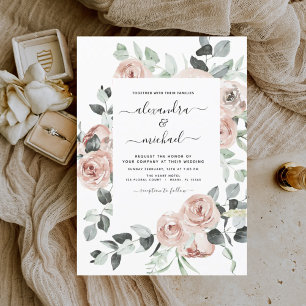 Invitation Dusty rose floral Eucalyptus Mariage Invi