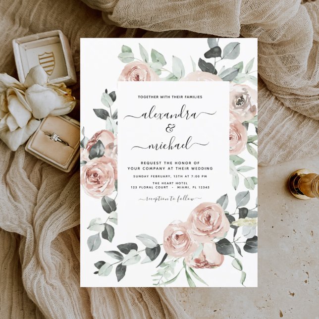 Invitation Dusty rose floral Eucalyptus Mariage Invi (Créateur téléchargé)