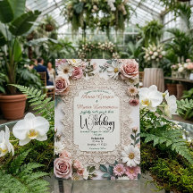 Dusty Rose Floral Faux Lace Photo Wedding
