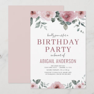 Invitation Dusty Rose Floral fête d'anniversaire n'importe qu
