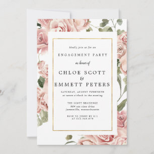 Invitation Dusty Rose Floral Gold Party