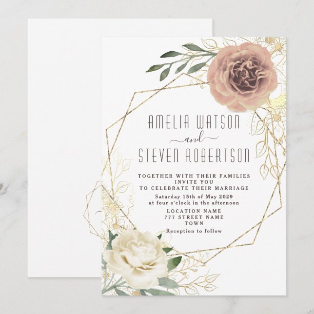 Invitation Dusty Rose Floral Greenery Mariage Inviter (Devant / Derrière)