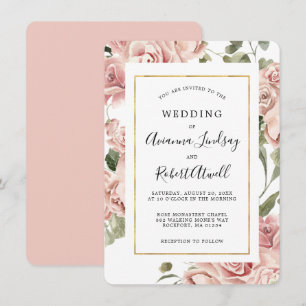 Invitation Dusty Rose Floral Mariage Gold Frame