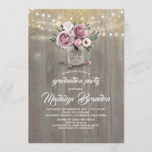 Invitation Dusty Rose Floral Mason Jar Rustic Graduation