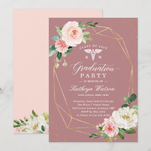 Invitation Dusty Rose Floral Nursing School Graduation Party